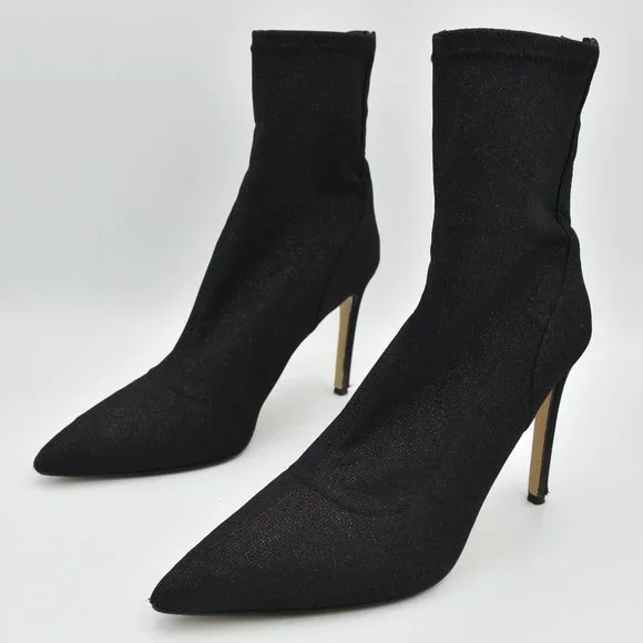 Jewel Badgley Mischka Eva Pointed Toe Black Sparkly Heeled Ankle Booties, Size 7 - Picture 4 of 14